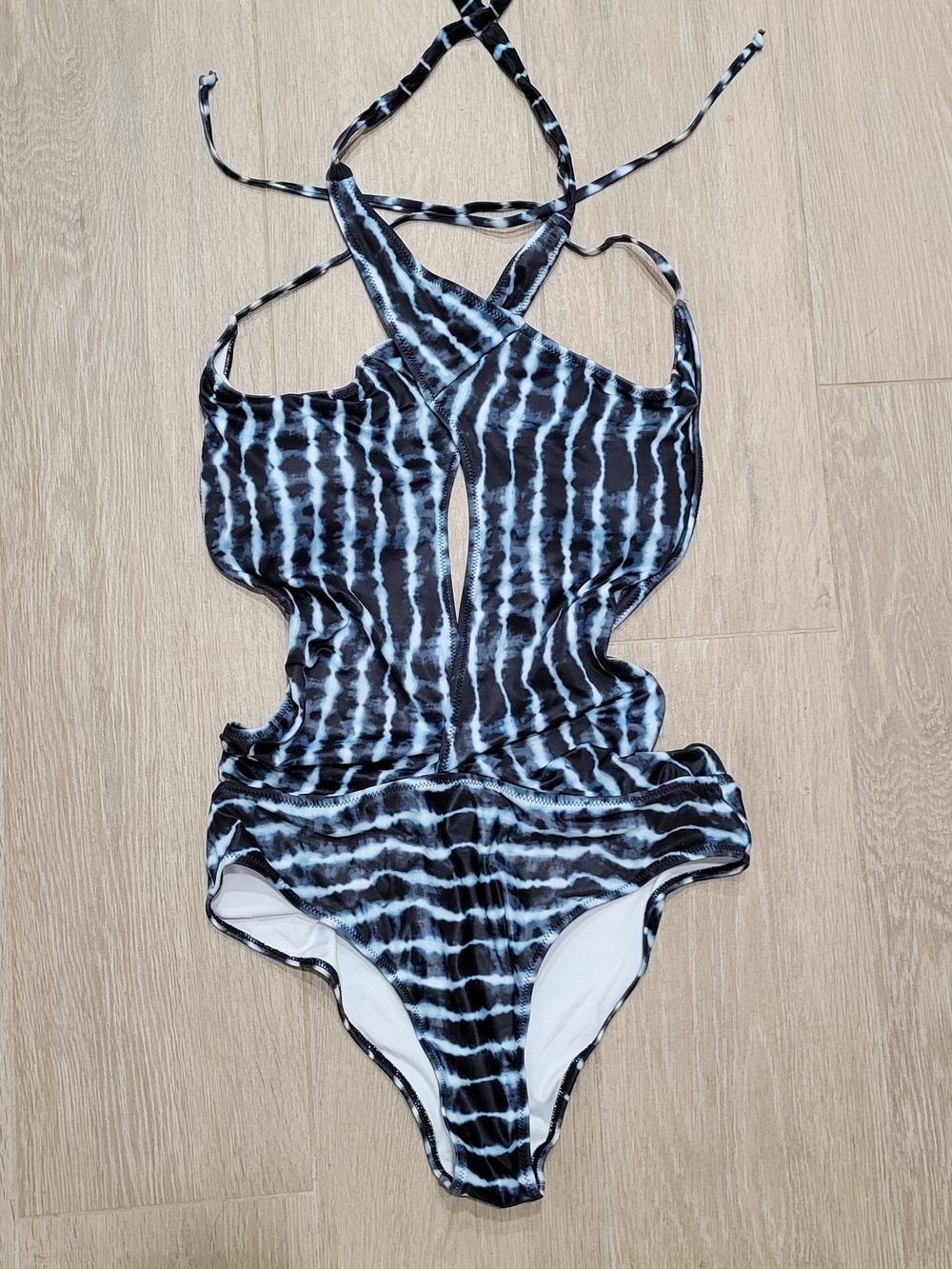 Black, Blue & White Tie-Dye One-Piece Swimsuit